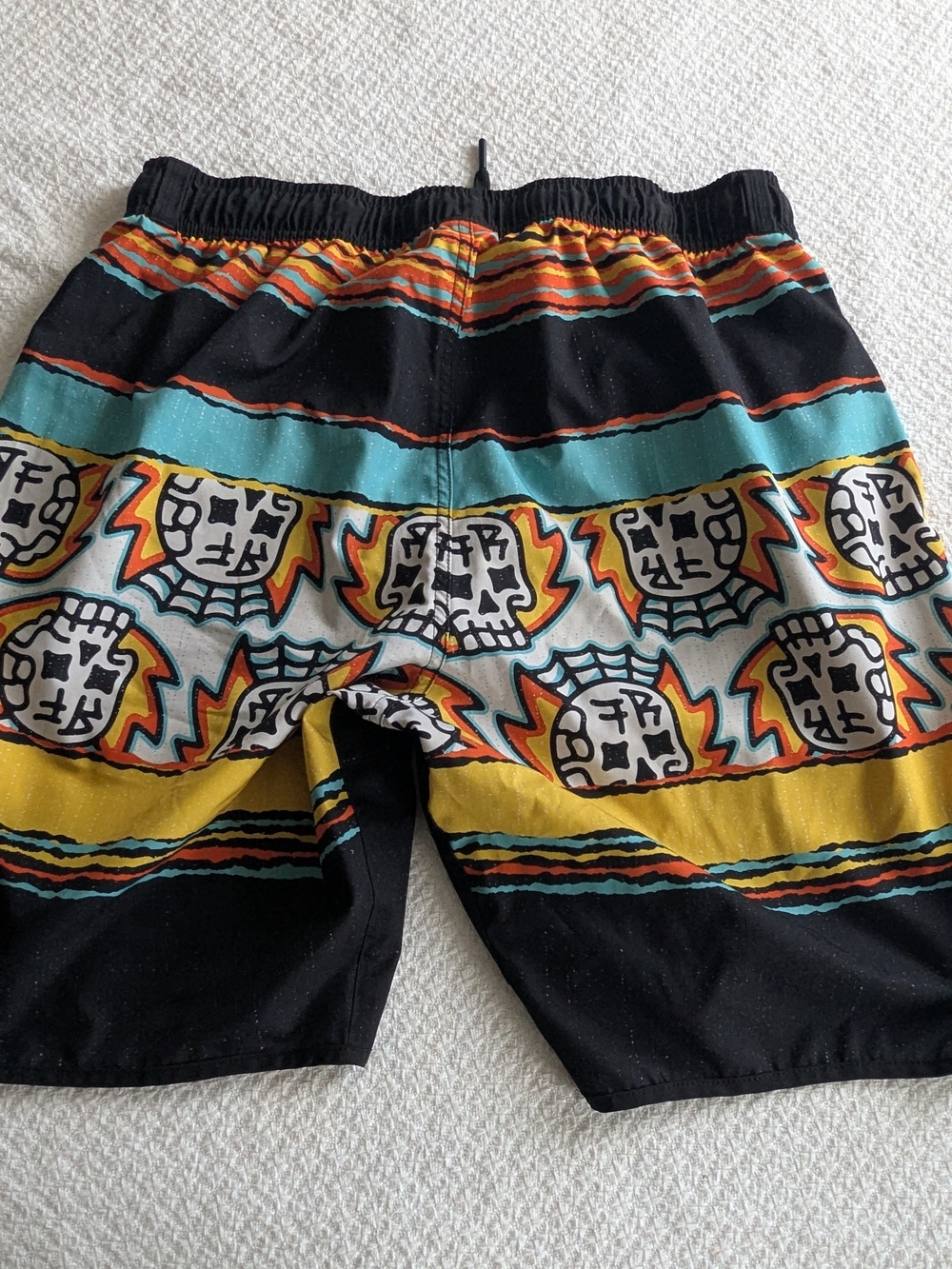 Black Multicolor Athletic Shorts with Skull Print